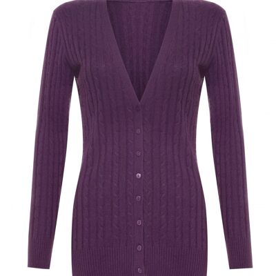 Women's 100% Cashmere V Neck Cardigan, Purple