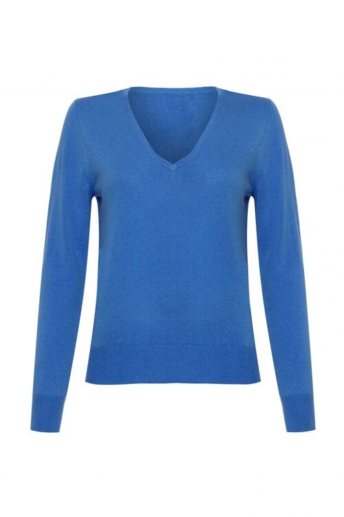 Women's 100% Cashmere V Neck Jumper or Sweater, Cornflower