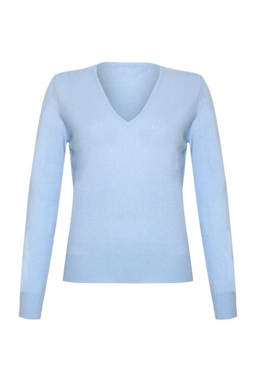 Women's 100% Cashmere V Neck Jumper or Sweater, Baby Blue