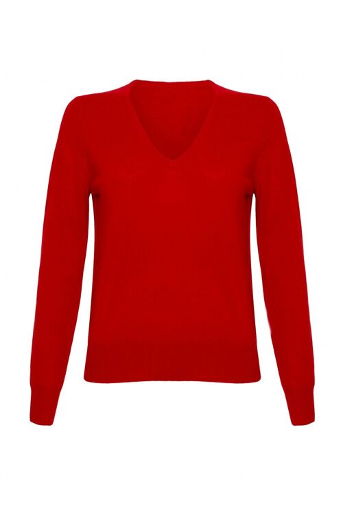 Women's 100% Cashmere V Neck Jumper or Sweater, Red