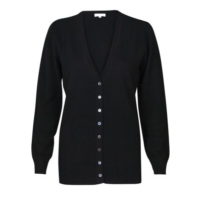 Women's 100% Cashmere V Neck Long Cardigan, Black