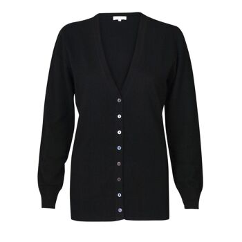 Cardigan Long Col V Femme 100% Cachemire, Noir