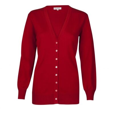 Women's 100% Cashmere V Neck Long Cardigan, Red