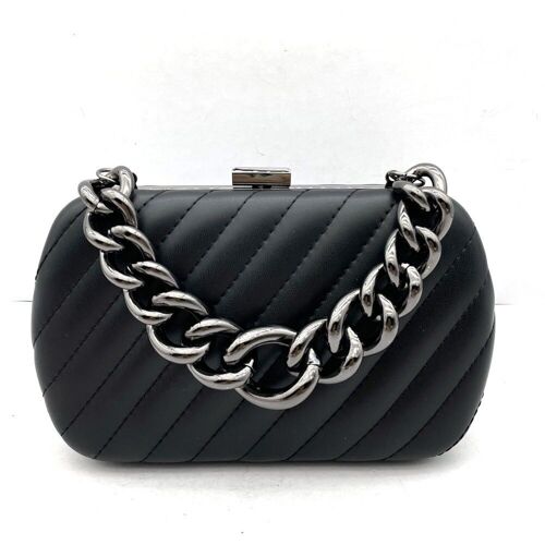 Imogen Florence Quilted Faux Leather Clutch Box Bag with Chunky Chain