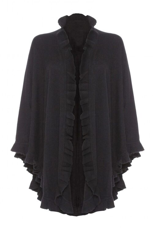 Women's 100% Lambswool Frilly Cape, Black