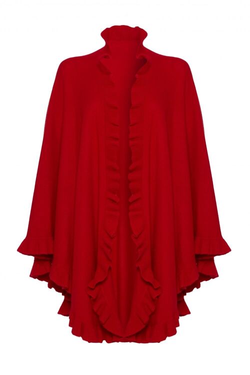 Women's 100% Lambswool Frilly Cape, Red