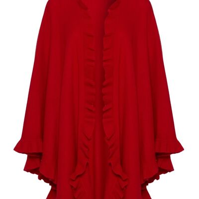 Capa con volantes 100 % lana de cordero para mujer, rojo
