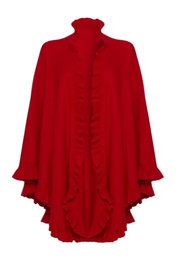 Cape à froufrous 100 % laine d'agneau pour femme, rouge