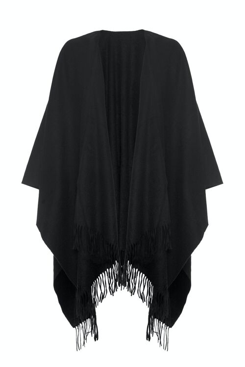 Women's 100% Lambswool Ruana Cape, Black