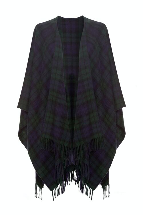 Women's 100% Lambswool Ruana Cape, Black Watch