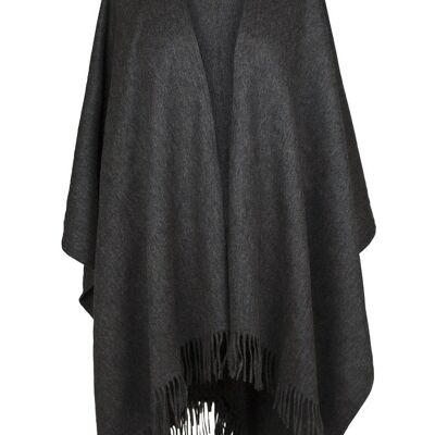 Women's 100% Lambswool Ruana Cape, Charcoal