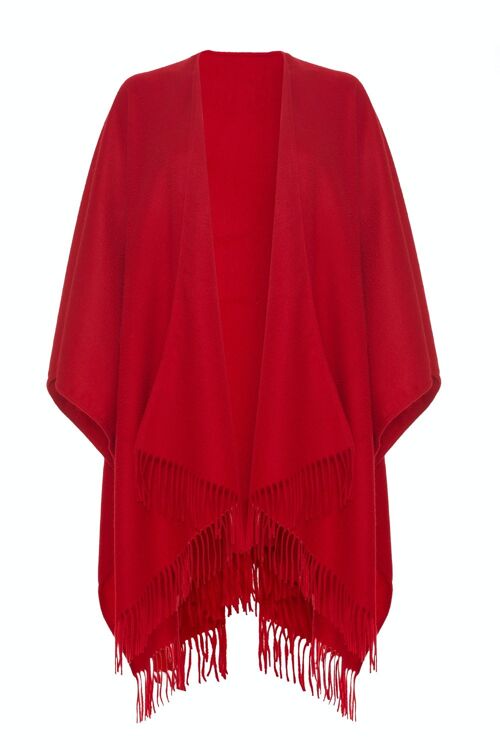 Women's 100% Lambswool Ruana Cape, Red