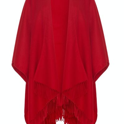 Capa Ruana 100% lana de cordero para mujer, rojo
