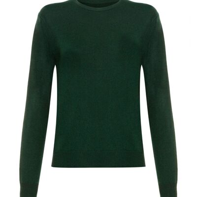 Jersey o suéter 100 % cachemir con cuello redondo para mujer, verde