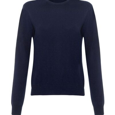 Jersey o suéter 100 % cachemir con cuello redondo para mujer, azul marino