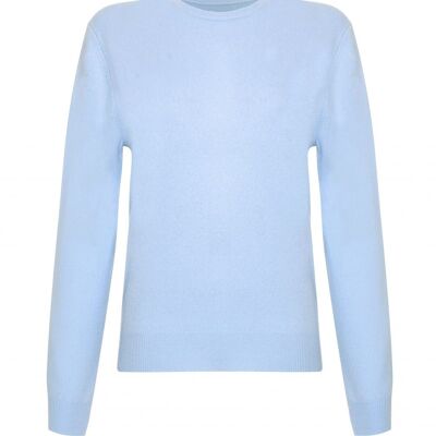 Jersey o suéter 100 % cachemir con cuello redondo para mujer, azul bebé