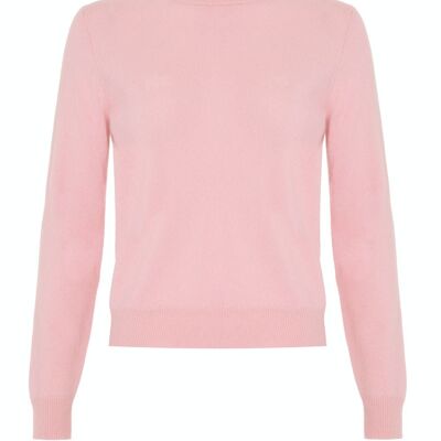 Jersey o suéter 100 % cachemir con cuello redondo para mujer, rosa pastel