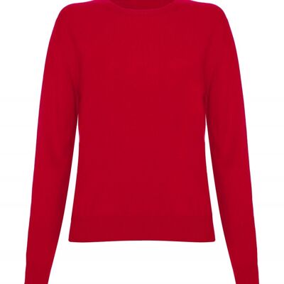Jersey o suéter 100 % cachemir con cuello redondo para mujer, rojo