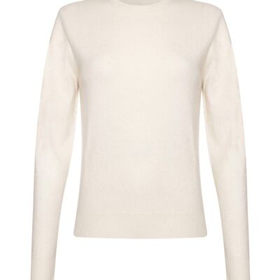 Jersey o suéter 100 % cachemir con cuello redondo para mujer, blanco