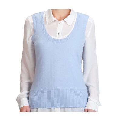 Women's 100% Cashmere Crew Round Neck Slipover, Baby Blue