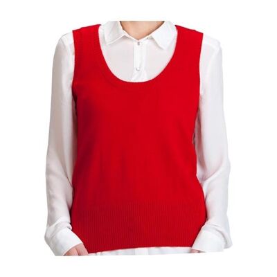 Camiseta sin mangas 100 % cachemir con cuello redondo para mujer, rojo