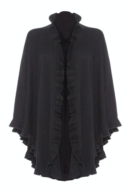 Women's 100% Cashmere Frilly Cape, Black