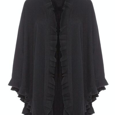 Women's 100% Cashmere Frilly Cape, Black