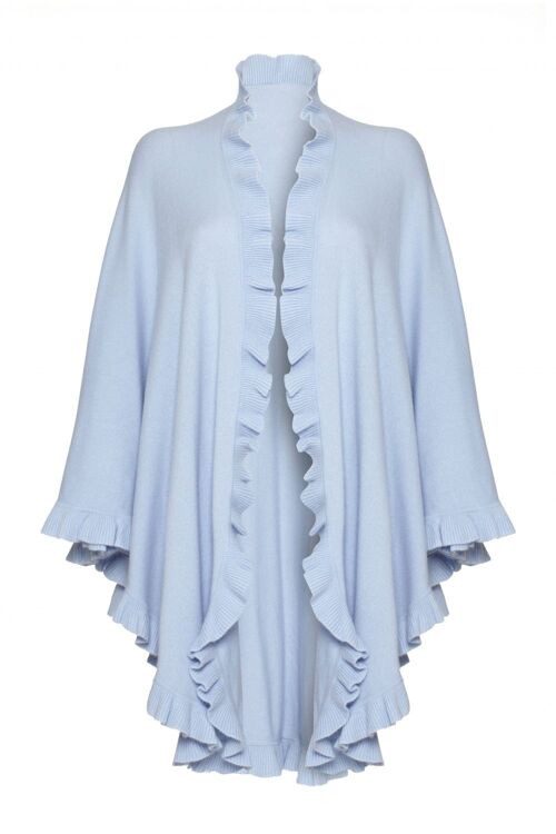 Women's 100% Cashmere Frilly Cape, Baby Blue