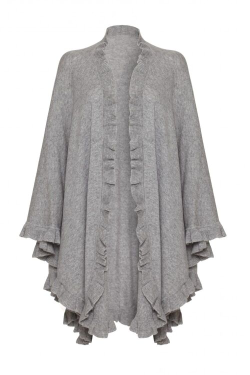 Women's 100% Cashmere Frilly Cape, Grey