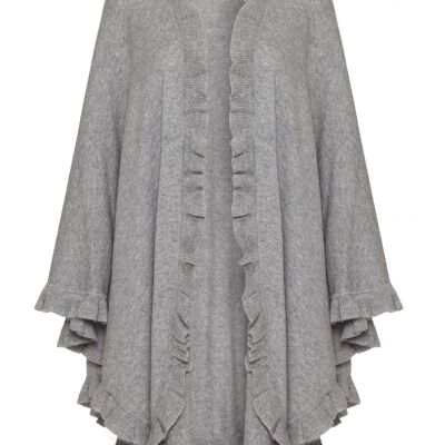 Women's 100% Cashmere Frilly Cape, Grey