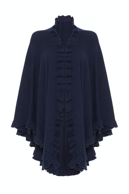 Women's 100% Cashmere Frilly Cape, Navy