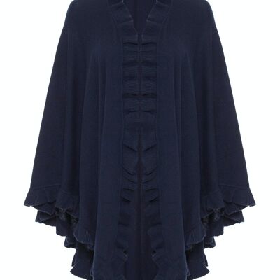 Women's 100% Cashmere Frilly Cape, Navy