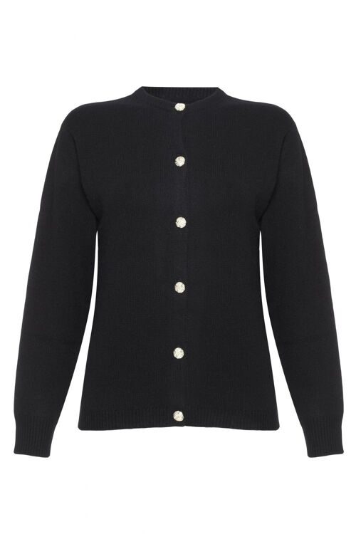 Women's 100% Cashmere Golfer Cardigan, Black