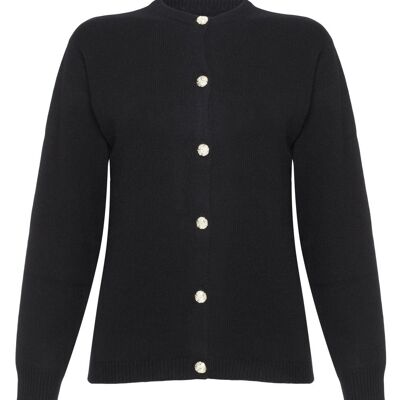 Women's 100% Cashmere Golfer Cardigan, Black