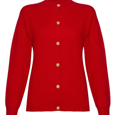 Women's 100% Cashmere Golfer Cardigan, Red