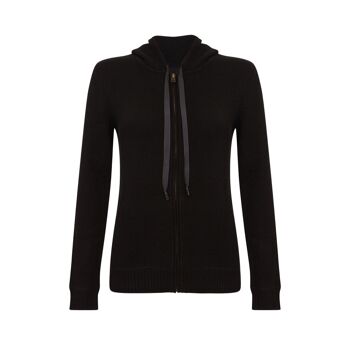 Cardigan à Capuche Femme 100% Cachemire, Noir