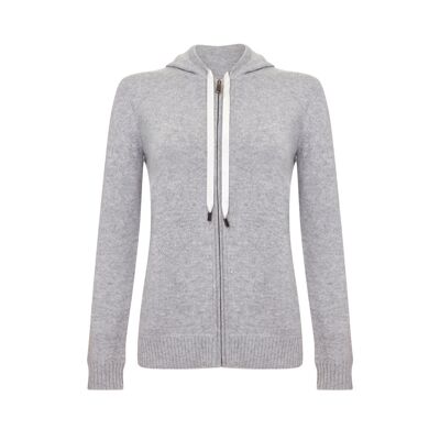 Women's 100% Cashmere Hooded Cardigan, Grey