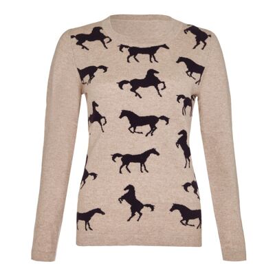 Pull Ras du Cou ou Col Rond 100% Cachemire Femme, Taupe