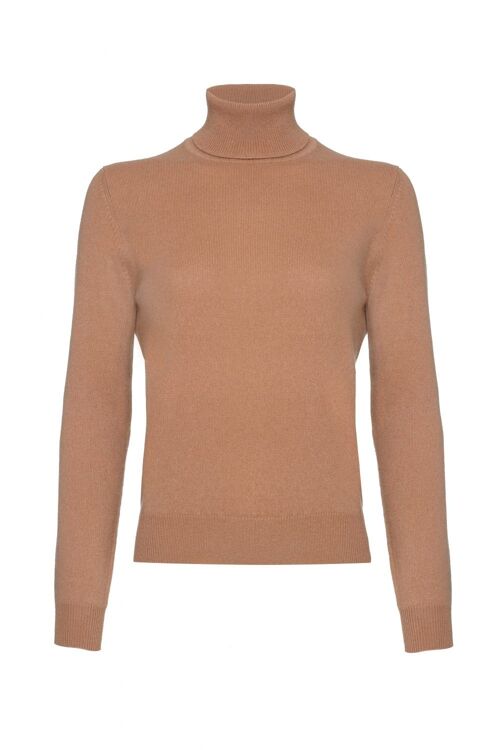 Women's 100% Cashmere Polo Neck Jumper or Sweater, Camel
