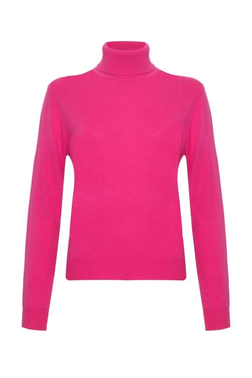 Women's 100% Cashmere Polo Neck Jumper or Sweater, Cerise