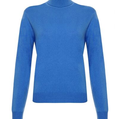 Jersey o suéter 100 % cachemir con cuello de polo para mujer, azul aciano