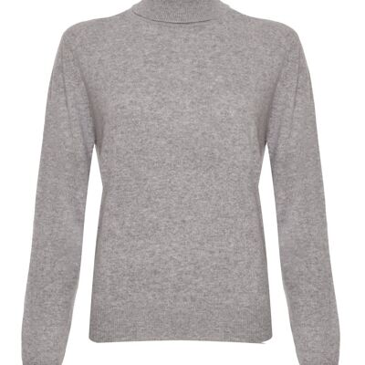 Jersey o suéter 100 % cachemir con cuello de polo para mujer, gris