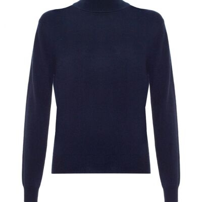 Jersey o suéter 100 % cachemir con cuello de polo para mujer, azul marino