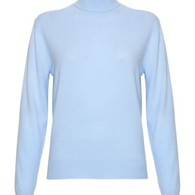 Pull ou pull col roulé femme 100% cachemire, bleu bébé