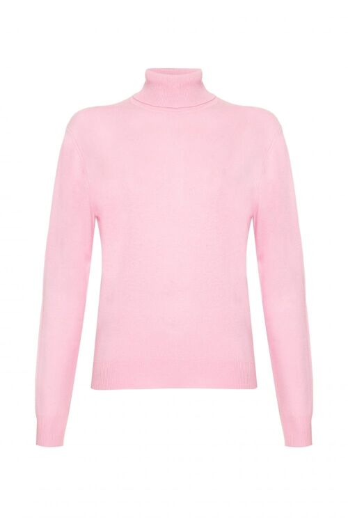 Women's 100% Cashmere Polo Neck Jumper or Sweater, Baby Pink