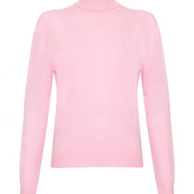 Jersey o suéter 100 % cachemir con cuello de polo para mujer, rosa bebé