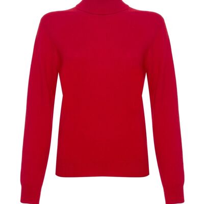 Jersey o suéter 100 % cachemir con cuello de polo para mujer, rojo