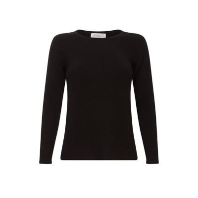 Jersey o suéter 100% cachemir acanalado para mujer, negro