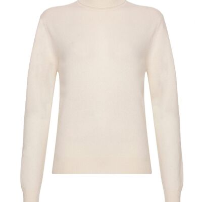 Jersey o suéter 100 % cachemir con cuello de polo para mujer, blanco