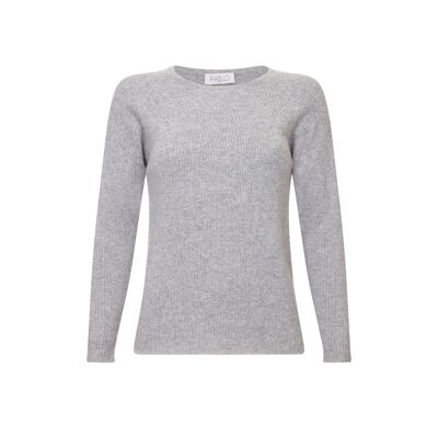 Maglione o maglione a coste in 100% cashmere da donna, grigio